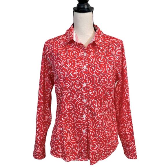 L.L. Bean Pink Nautical Stretch Cotton Shirt Size Medium - Picture 1 of 9